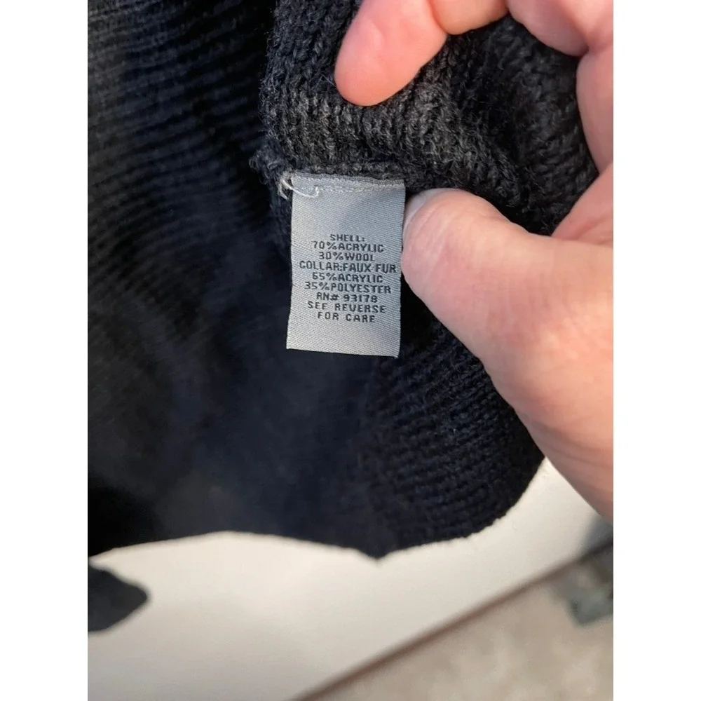 Premise Womens Charcoal Gray Wool Blend Ribbed Open Front Shawl Collar Vest L